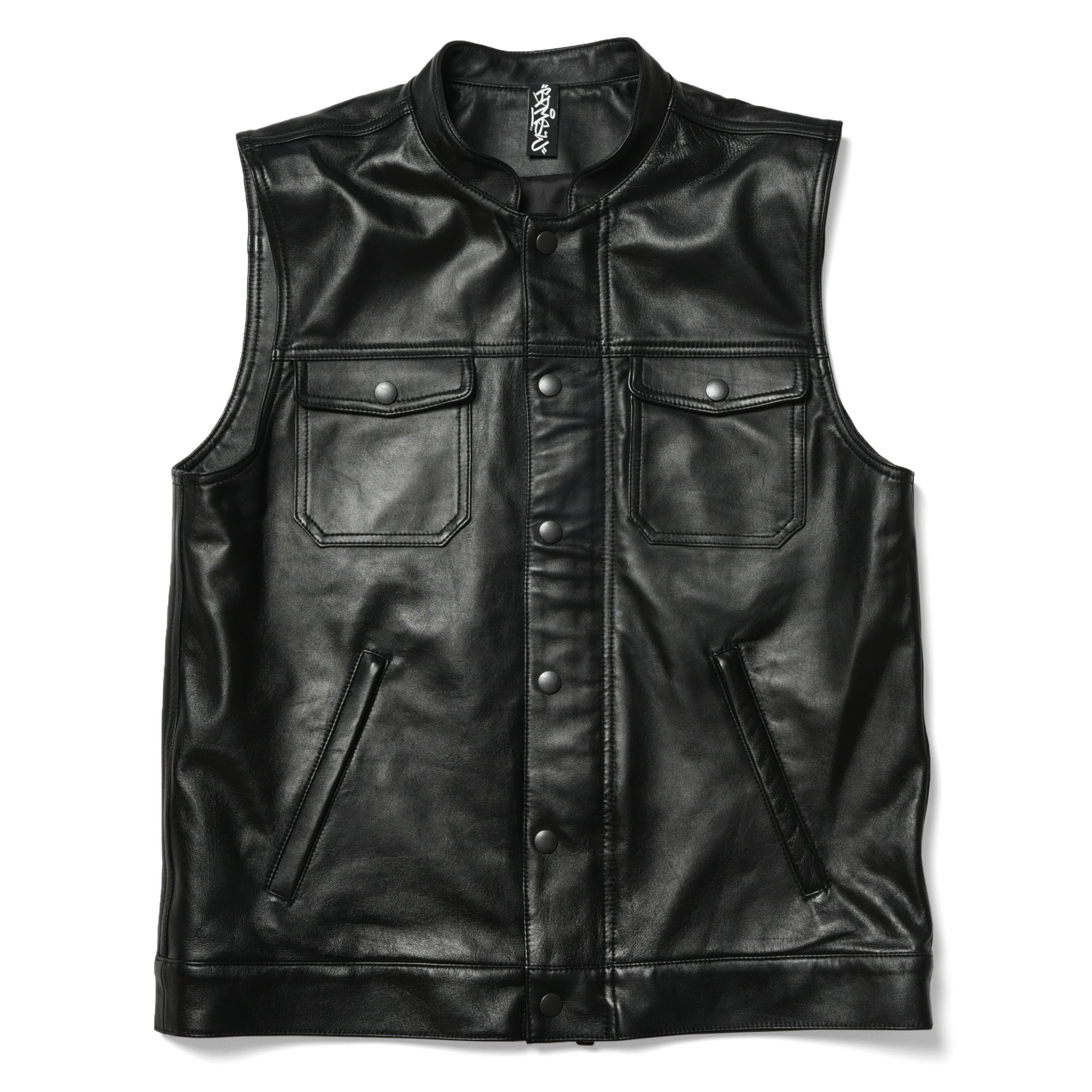 Stand Collar Ram Leather Vest